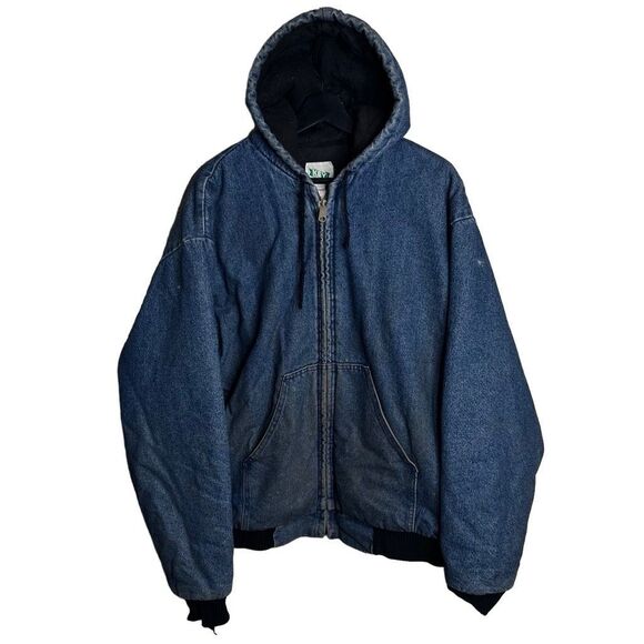 Vintage Key Denim Hooded Active Jacket Made In USA XL - Picture 1 of 9